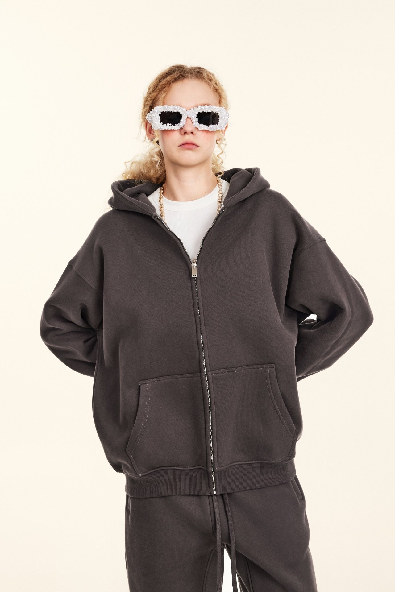 345GSM Fleece Oversize zip Hoodie